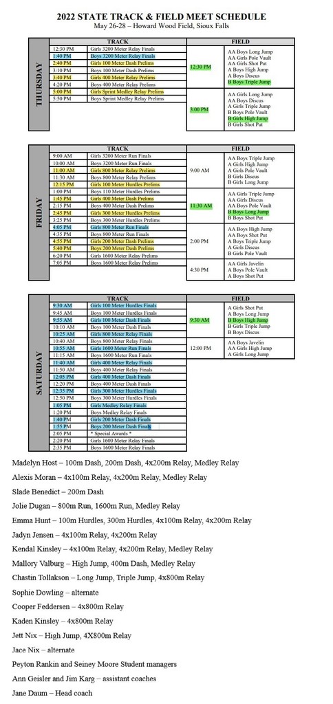 state track schedule 22